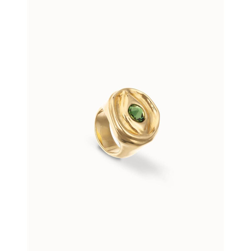 Ser Intuitiva Gold Eye-Shaped Signet Ring with Faceted Green Crystal - ANI0856VRDORO-UNO de 50-Renee Taylor Gallery