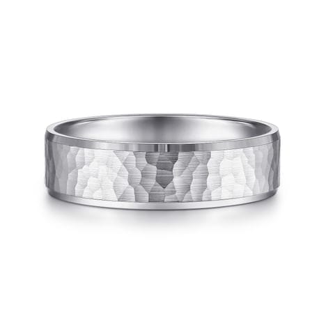 14K White Gold 6mm - Men's Wedding Band in Hammered Finish - MBL0146-60W4JJJ-Gabriel & Co.-Renee Taylor Gallery