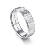 14K White Gold 6mm - Men's Wedding Band in Hammered Finish - MBL0146-60W4JJJ-Gabriel & Co.-Renee Taylor Gallery