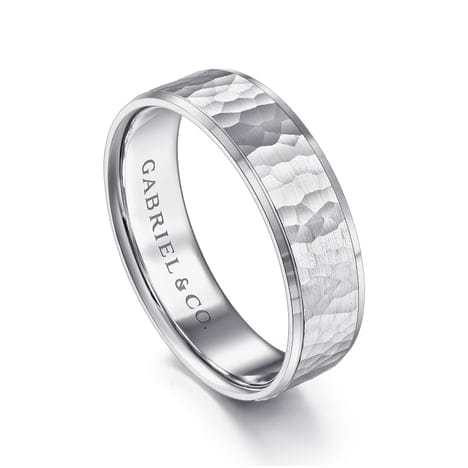 14K White Gold 6mm - Men's Wedding Band in Hammered Finish - MBL0146-60W4JJJ-Gabriel & Co.-Renee Taylor Gallery