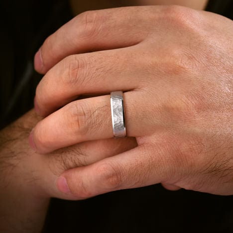 14K White Gold 6mm - Men's Wedding Band in Hammered Finish - MBL0146-60W4JJJ-Gabriel & Co.-Renee Taylor Gallery