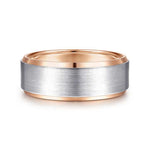 14K White-Rose Gold 8mm - Two Tone Beveled Edge Men's Wedding Band in Satin Finish - MBH0120-80T4JJJ-Gabriel & Co.-Renee Taylor Gallery