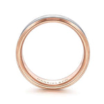 14K White-Rose Gold 8mm - Two Tone Beveled Edge Men's Wedding Band in Satin Finish - MBH0120-80T4JJJ-Gabriel & Co.-Renee Taylor Gallery