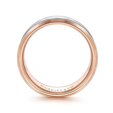 14K White-Rose Gold 8mm - Two Tone Beveled Edge Men's Wedding Band in Satin Finish - MBH0120-80T4JJJ-Gabriel & Co.-Renee Taylor Gallery