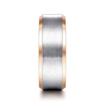 14K White-Rose Gold 8mm - Two Tone Beveled Edge Men's Wedding Band in Satin Finish - MBH0120-80T4JJJ-Gabriel & Co.-Renee Taylor Gallery