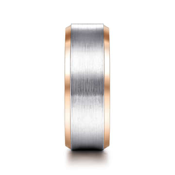 14K White-Rose Gold 8mm - Two Tone Beveled Edge Men's Wedding Band in Satin Finish - MBH0120-80T4JJJ-Gabriel & Co.-Renee Taylor Gallery