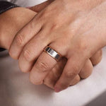 14K White-Rose Gold 8mm - Two Tone Beveled Edge Men's Wedding Band in Satin Finish - MBH0120-80T4JJJ-Gabriel & Co.-Renee Taylor Gallery