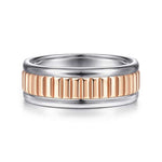 14K White-Rose Gold 8mm - Two Tone Carved Men's Wedding Band in High Polish Finish - MBH0117-80T4JJJ-Gabriel & Co.-Renee Taylor Gallery