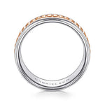 14K White-Rose Gold 8mm - Two Tone Carved Men's Wedding Band in High Polish Finish - MBH0117-80T4JJJ-Gabriel & Co.-Renee Taylor Gallery