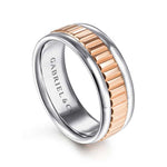 14K White-Rose Gold 8mm - Two Tone Carved Men's Wedding Band in High Polish Finish - MBH0117-80T4JJJ-Gabriel & Co.-Renee Taylor Gallery