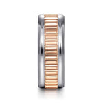 14K White-Rose Gold 8mm - Two Tone Carved Men's Wedding Band in High Polish Finish - MBH0117-80T4JJJ-Gabriel & Co.-Renee Taylor Gallery