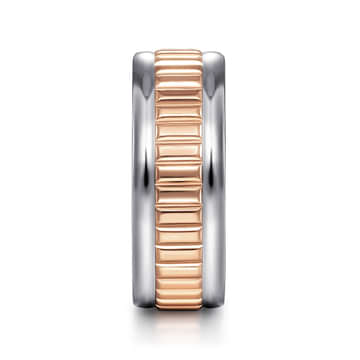 14K White-Rose Gold 8mm - Two Tone Carved Men's Wedding Band in High Polish Finish - MBH0117-80T4JJJ-Gabriel & Co.-Renee Taylor Gallery