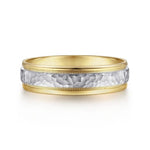 14K White-Yellow Gold 6mm - Two Tone Hammered Men's Wedding Band with Milgrain Edge - MBM0176-60M4JJJ-Gabriel & Co.-Renee Taylor Gallery