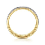 14K White-Yellow Gold 6mm - Two Tone Hammered Men's Wedding Band with Milgrain Edge - MBM0176-60M4JJJ-Gabriel & Co.-Renee Taylor Gallery
