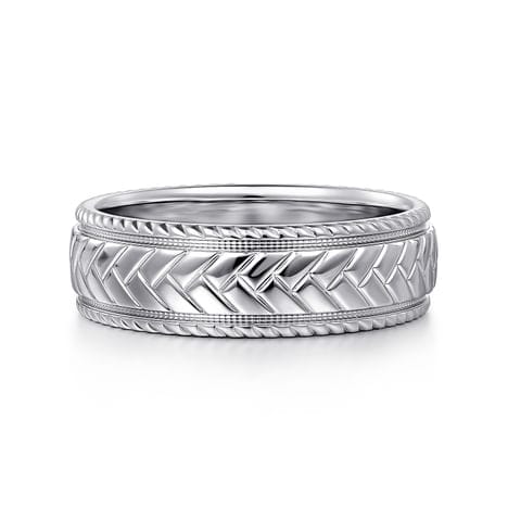 14K White Gold 7mm - Chevron Design Men's Wedding Band - MBM0208-70W4JJJ-Gabriel & Co.-Renee Taylor Gallery