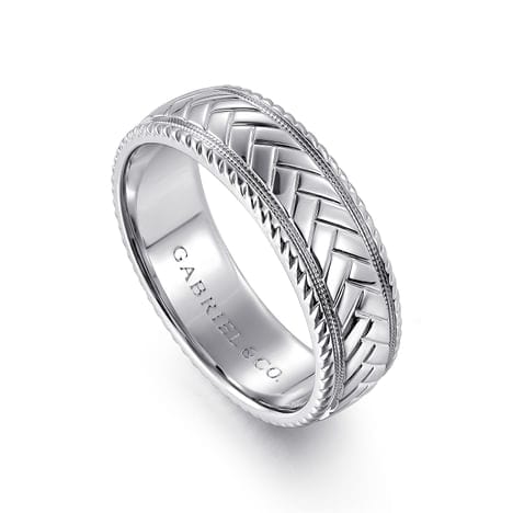 14K White Gold 7mm - Chevron Design Men's Wedding Band - MBM0208-70W4JJJ-Gabriel & Co.-Renee Taylor Gallery