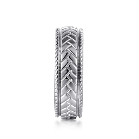 14K White Gold 7mm - Chevron Design Men's Wedding Band - MBM0208-70W4JJJ-Gabriel & Co.-Renee Taylor Gallery