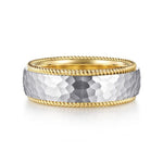14K White-Yellow Gold 8mm - Two Tone Men's Wedding Band in Hammered Finish - MBH0189-80M4JJJ-Gabriel & Co.-Renee Taylor Gallery