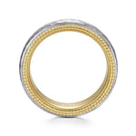 14K White-Yellow Gold 8mm - Two Tone Men's Wedding Band in Hammered Finish - MBH0189-80M4JJJ-Gabriel & Co.-Renee Taylor Gallery