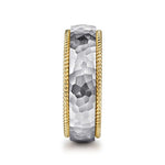 14K White-Yellow Gold 8mm - Two Tone Men's Wedding Band in Hammered Finish - MBH0189-80M4JJJ-Gabriel & Co.-Renee Taylor Gallery