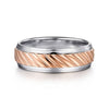 14K White-Rose Gold 7mm - Two Tone Carved Men's Wedding Band - MBM0206-70T4JJJ-Gabriel & Co.-Renee Taylor Gallery