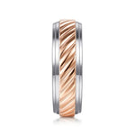 14K White-Rose Gold 7mm - Two Tone Carved Men's Wedding Band - MBM0206-70T4JJJ-Gabriel & Co.-Renee Taylor Gallery