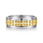 14K White-Yellow Gold 7mm - Two Tone Square Inlay Men's Wedding Band - MBM0162-70M4JJJ-Gabriel & Co.-Renee Taylor Gallery