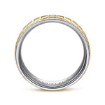 14K White-Yellow Gold 7mm - Two Tone Square Inlay Men's Wedding Band - MBM0162-70M4JJJ-Gabriel & Co.-Renee Taylor Gallery