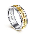 14K White-Yellow Gold 7mm - Two Tone Square Inlay Men's Wedding Band - MBM0162-70M4JJJ-Gabriel & Co.-Renee Taylor Gallery