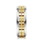 14K White-Yellow Gold 7mm - Two Tone Square Inlay Men's Wedding Band - MBM0162-70M4JJJ-Gabriel & Co.-Renee Taylor Gallery