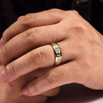 14K White-Yellow Gold 7mm - Two Tone Square Inlay Men's Wedding Band - MBM0162-70M4JJJ-Gabriel & Co.-Renee Taylor Gallery