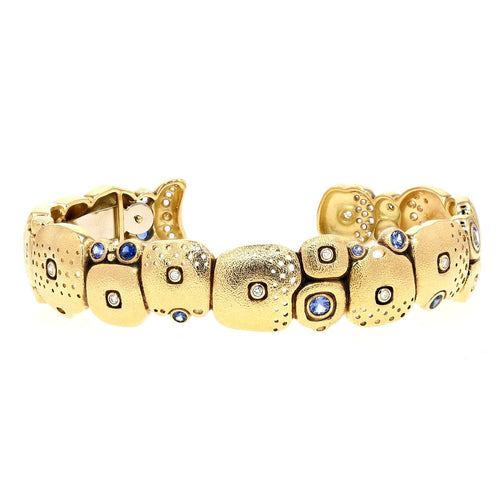 Orchard Cuff Bracelet with Fire Mix Sapphires in 18K Yellow Gold - B-38-BLUE MIX-Alex Sepkus-Renee Taylor Gallery