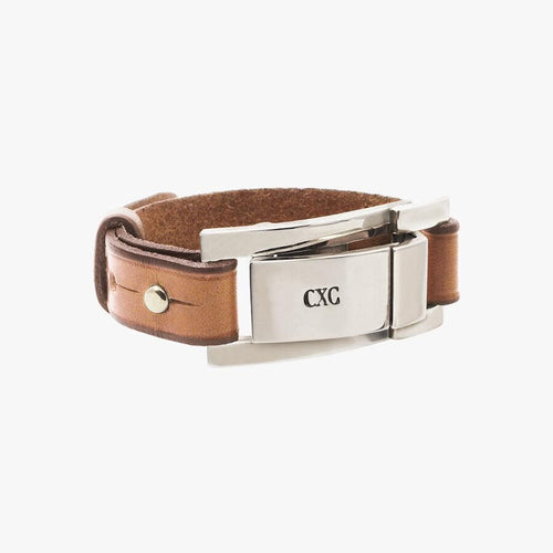 Sacred Bracelet - Silver Plated, Camel Leather - B0107 MCA-CXC-Renee Taylor Gallery