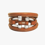 Double Shackle Roll Bracelet - Silver Plated, Camel Leather - B0136 MCA00-CXC-Renee Taylor Gallery