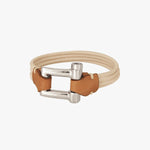 Elastic Shackle Bracelet - Silver Plated, Beige Elastic Cord - B0150 MCB03-CXC-Renee Taylor Gallery