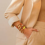 Elastic Shackle Bracelet - Silver Plated, Fluorescent Yellow Elastic Cord - B0150 MCY03-CXC-Renee Taylor Gallery