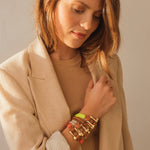 Elastic Shackle Bracelet - Silver Plated, Fluorescent Yellow Elastic Cord - B0150 MCY05-CXC-Renee Taylor Gallery