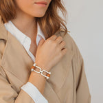 Double Shackle Bracelet - Silver Plated, Camel Leather - B0153 MCA03-CXC-Renee Taylor Gallery