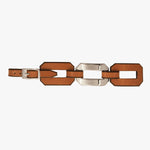 Octagon Leather Bracelet - Silver Plated, Camel Leather - B0162 MCA00-CXC-Renee Taylor Gallery