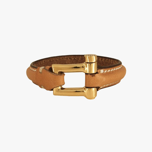 Shackle Bracelet Dune Leather - Gold Plated, Camel Leather - B0166 ORC03-CXC-Renee Taylor Gallery