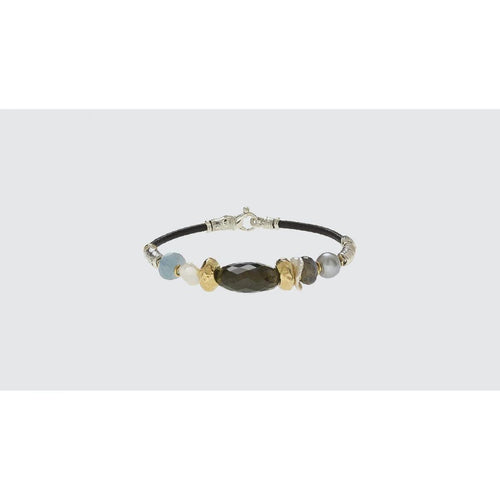 3mm Leather Bracelet with Handmade 18K Gold Elements, Silver, Freshwater Pearls, Semi-precious Stones - B1046-Misani Milano-Renee Taylor Gallery