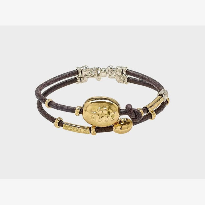 3mm Leather Double Band Bracelet with Gold and Silver Elements - B2002-Misani Milano-Renee Taylor Gallery
