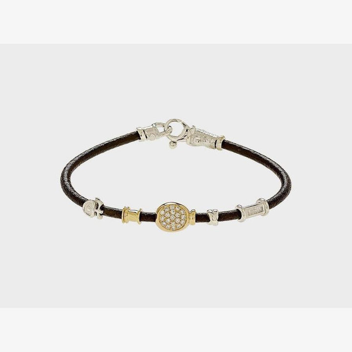 Leather Bracelet with Gold, Silver & Pavé Diamonds - B2076Y-Misani Milano-Renee Taylor Gallery