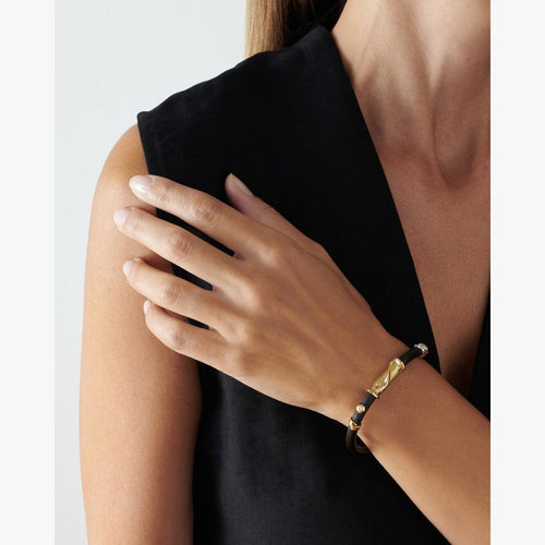 Leather Bracelet with Cylindrical Gold Element - B2180-Misani Milano-Renee Taylor Gallery