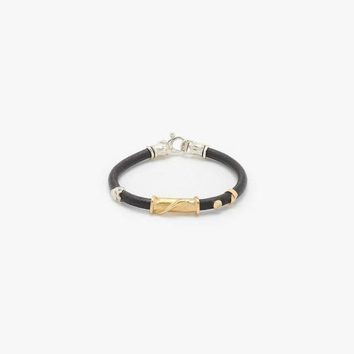 Leather Bracelet with Cylindrical Gold Element - B2180-Misani Milano-Renee Taylor Gallery