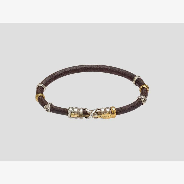 5mm Leather Bracelet with Handmade Gold Elements and Silver, Concealed Clasp - B227-Misani Milano-Renee Taylor Gallery