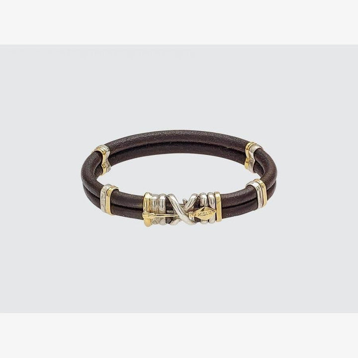 5mm Double Band Leather Bracelet with Handmade Gold Elements and Silver - B228-Misani Milano-Renee Taylor Gallery