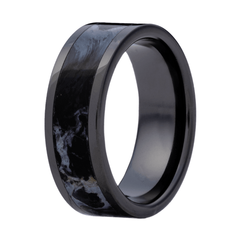 8mm Black Ceramic Polished Flat Ring with Pietersite Inlay – K8BC101:PST5-Heavy Stone-Renee Taylor Gallery
