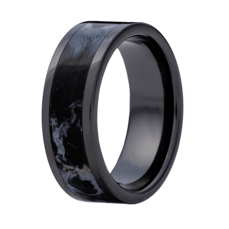 8mm Black Ceramic Polished Flat Ring with Pietersite Inlay – K8BC101:PST5-Heavy Stone-Renee Taylor Gallery