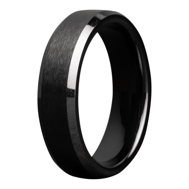 8mm Black Ceramic Beveled Ring with Satin Center and Polished Edges – 8BC107-Heavy Stone-Renee Taylor Gallery